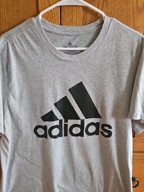 Adidas Men's Light Gray Short Sleeve Tee with Black Logo